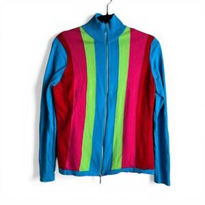 Vintage Two-Piece Sweater Set with Zip-Up Striped Cardigan and Sleeveless Top